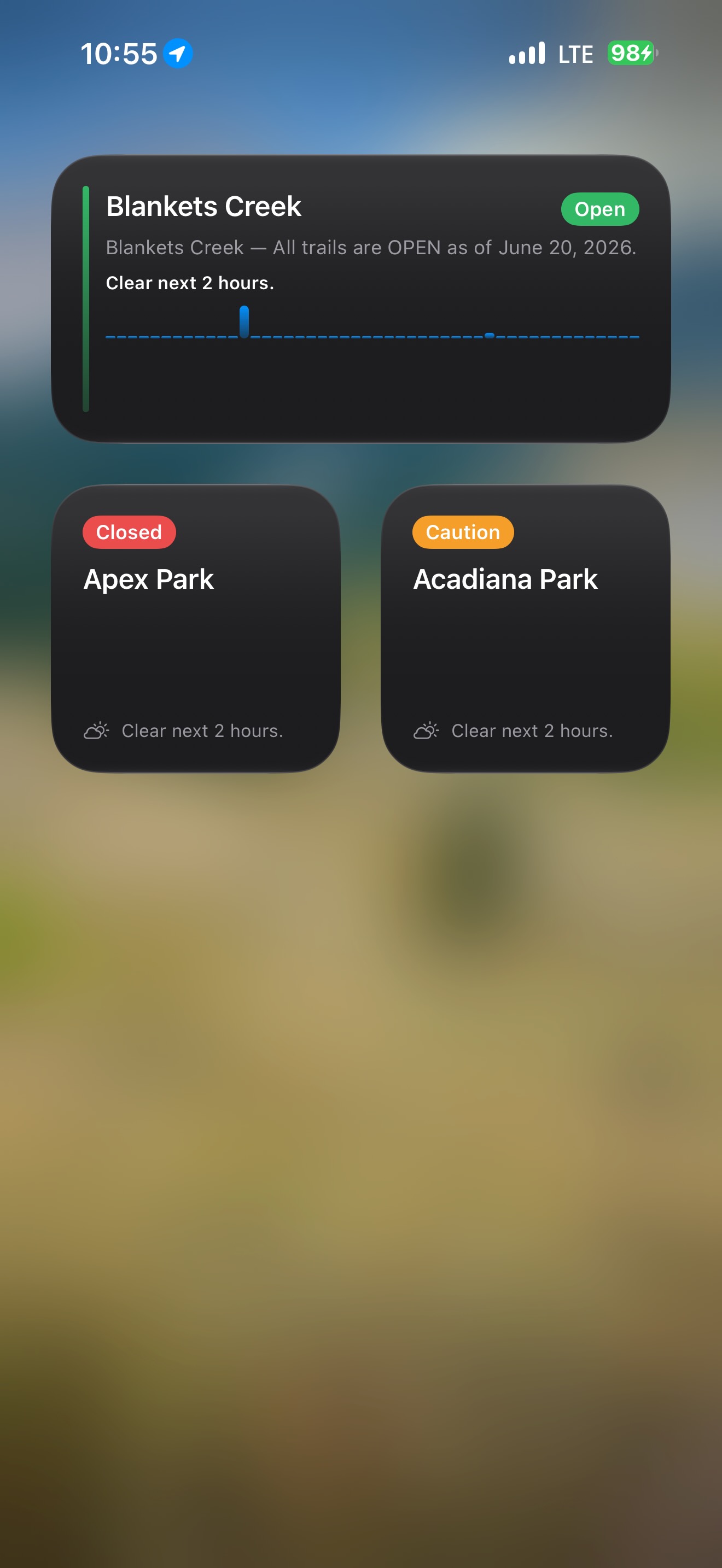 Trail Status widgets on the iOS Home Screen